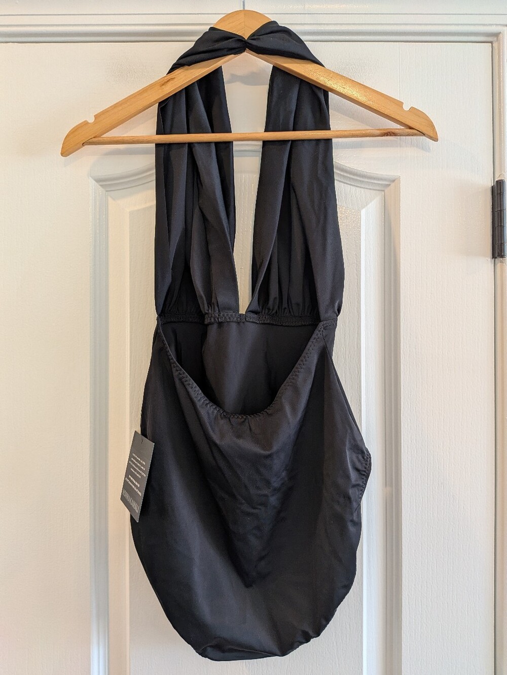 Norma Kamali Halter One Piece Swimsuit Black Plunge Minimalist Luxury Size M NWT - Picture 12 of 16